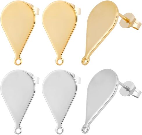 Beebeecraft 1 Box 30Pcs Teardrop Earring Findings 24K Gold Plated Stainless Steel Earring Studs Posts with Loops and Butterfly Earring Backs for Women Dangle Earring Jewelry Making in Kuwait