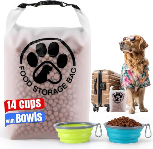 Pet Food Storage Bag for Travel - Transparent Leak-Proof Dog Food Container with Roll-Top Closure, Keeps Kibble Fresh for Camping Trip, Dog Boarding, Weekend Getaways (14 Cups) in Saudi Arabia