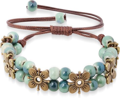 MINACHI Ceramic Beaded Bracelets for Women, Boho Style Beaded Bracelets with Colorful Heart Ceramic Beads, Adjustable Elastic Bracelets Jewelry for Women in Saudi Arabia