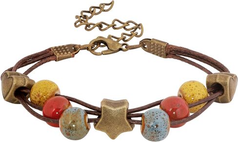 MINACHI Ceramic Beaded Bracelets for Women, Boho Style Beaded Bracelets with Colorful Heart Ceramic Beads, Adjustable Elastic Bracelets Jewelry for Women in Saudi Arabia