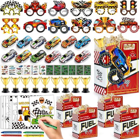 120pcs السباق سيارات حفلة الحفلات اللوازم عيد ميلاد ، ونظارات شمسية هدية العلم ميني سباق السيارات ملصق عيد ميلاد جيد حقيبة راسينغ راسينغ تحت عنوان إمدادات الحفلات للأولاد للأطفال 3-5 4-8 in Kuwait