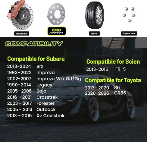 فواصل عجلة محورية مقاس 20 مم مخصصة فقط 5x100 متوافقة مع Subaru BRZ Impreza Forester WRX XV Crosstrek Outback Legacy Baja متوافقة مع Toyota GR86، 86، FR-S (قطعتان 56.1 مم M12x1.25) فاصل in Kuwait
