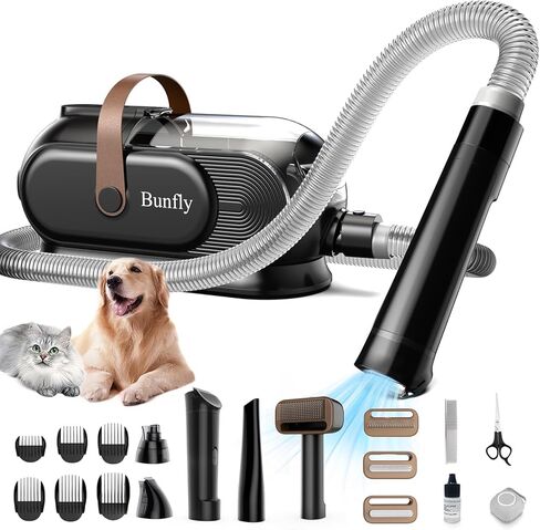 Bunfly Dog Grooming Kit & Dog Hair Vacuum ، 3.5L LATERS PET PET GROOMING FACUUM مع 13000KPA شفط قوي 99 ٪ من شعر الحيوانات الأليفة ، 17 أداة ترفع شعر الحيوانات الأليفة ، التنظيف المنزلي -أبيض in Kuwait