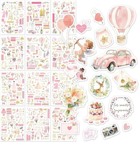 12 Sheets Wedding Stickers for Scrapbooking | Oversized Wedding Scrapbook Stickers 6.9" x 9.7" | 400+ Bride Sticker | Bridal Shower Sticker for Engagement, Anniversary, Marriage, Decorations in Kuwait