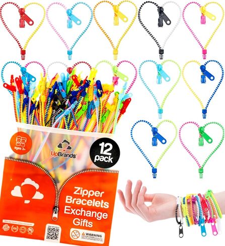 UpBrands Bi-Color 7 1/2-Inch Zipper Bracelets (12-Pack) | Kids' Trendy Dual-Tone Friendship Accessory, Perfect Fidget Toy for Classroom and Parties, Zipper Fun for All Ages in Saudi Arabia