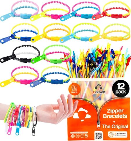 UpBrands Bi-Color 7 1/2-Inch Zipper Bracelets (12-Pack) | Kids' Trendy Dual-Tone Friendship Accessory, Perfect Fidget Toy for Classroom and Parties, Zipper Fun for All Ages in Saudi Arabia