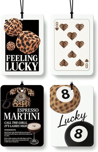 Red Coquette Bow Leopard Print Car Air Freshener 4 Pcs, Trendy Retro Lucky 8 Ball Hanging Air Freshener for Cars Closet Drawer Books, Girly Car Accessories Mirror Decor for Women in Kuwait