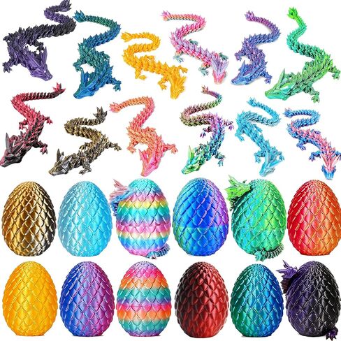 6pcs 3d بيضة تنين المطبوعة مع تنانين مفصلية داخل ، والحيوانات المطبوعة ثلاثية الأبعاد الواقعية ، ومجموعة ألعاب التنين الكريستال الفريدة ، وأشجار سلة عيد الفصح والقطاعات الأسطورية ، هدية حشو بيض التنين الأسطوري in Kuwait