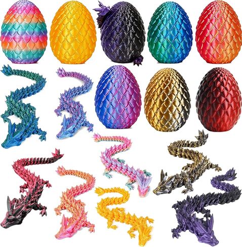 6Pcs 3D Printed Dragon Egg with Articulated Dragons Inside, Realistic 3D Printed Animals, Unique Crystal Dragon Fidget Toy Set, Easter Basket Stuffers & Mythical Pieces Dragon Egg Fillers Gift in Saudi Arabia