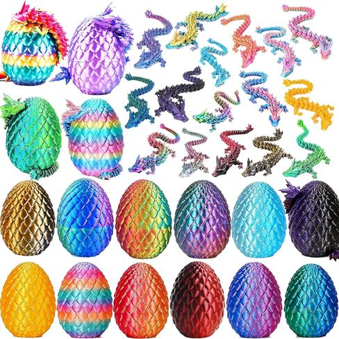 6Pcs 3D Printed Dragon Egg with Articulated Dragons Inside, Realistic 3D Printed Animals, Unique Crystal Dragon Fidget Toy Set, Easter Basket Stuffers & Mythical Pieces Dragon Egg Fillers Gift in Saudi Arabia