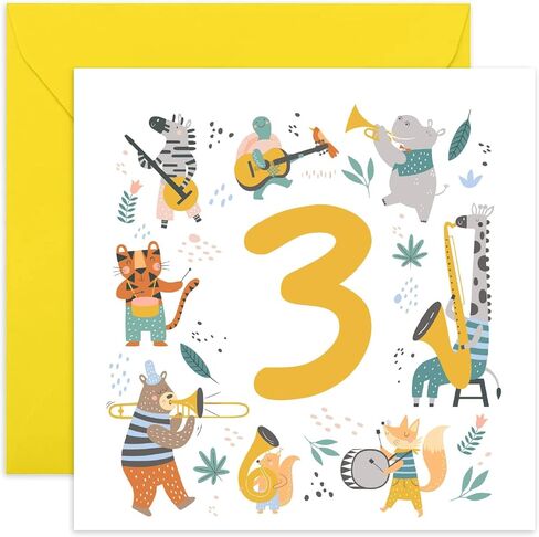 Old English Co. Colourful First Birthday Card for Boys and Girls - Musical Animals Happy 1st Birthday Card for Toddler Baby - Age 1 - Fun Cute Birthday Card for Him or Her | Blank Inside in Kuwait
