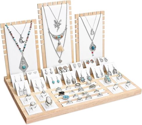 MOOCA 7 Pcs Jewelry Display Set, Necklace Display Bust, Earring Organizer, Ring Holder Stand for Showcase and Store, Premium White Faux Leather in Saudi Arabia