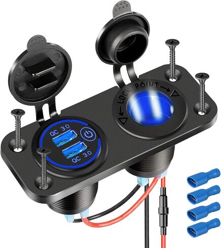منفذ سيارة USB 4-PORT 12V: 2PCS مقاومة للماء 78W PD3.0 و QC3.0 شاحن مع مفتاح تشغيل/إيقاف للسيارة ، البحرية ، القارب ، دراجة نارية ، عربة غولف و RV in Kuwait