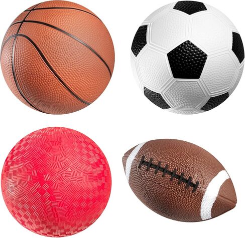 Rainbow Sports Balls for Kids & Toddlers - (Pack of 4) 8.5-Inch Neon Sport Ball Set Includes Football, Soccer, Basketball, & Playground Balls, Inflatable Indoor & Outdoor Fun Toys - Birthday Gift in Kuwait