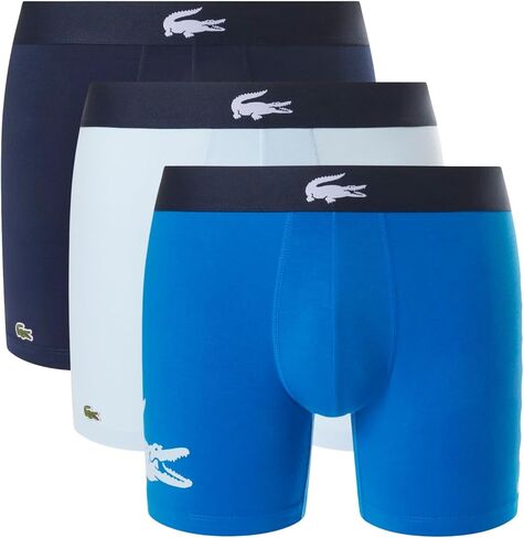 Lacoste Men's Cotton Stretch Big Croc Print Boxer Briefs, 3-Pack, Gypsy Blue/Light Blue/Navy Blue, Large in Saudi Arabia