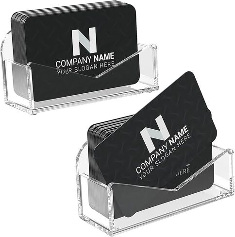 LUGUNU Business Card Holder for Desk 2 Pack – Clear Acrylic Card Display Stand Holds 100 Cards, Office Desktop Organizer(4.5x1.9x1.6inches) in Saudi Arabia