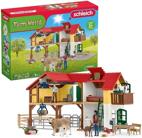 Schleich Farm World - 97 PC Toy Farm House Playet for Kids - تشمل المزرعة وتماثيل مزارعين وحيوانات أليفة وشخصيات الحيوانات الفناء - ألعاب متعة ولعب تعليمي للأولاد والبنات الذين تتراوح أعمارهم بين 3 سنوات | 42407 in Saudi Arabia