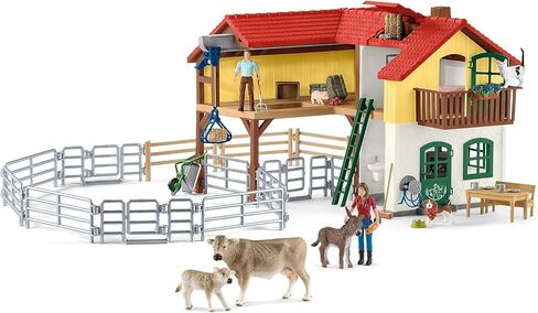 Schleich Farm World - 97 PC Toy Farm House Playet for Kids - تشمل المزرعة وتماثيل مزارعين وحيوانات أليفة وشخصيات الحيوانات الفناء - ألعاب متعة ولعب تعليمي للأولاد والبنات الذين تتراوح أعمارهم بين 3 سنوات | 42407 in Saudi Arabia