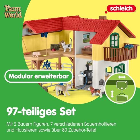 Schleich Farm World - 97 PC Toy Farm House Playet for Kids - تشمل المزرعة وتماثيل مزارعين وحيوانات أليفة وشخصيات الحيوانات الفناء - ألعاب متعة ولعب تعليمي للأولاد والبنات الذين تتراوح أعمارهم بين 3 سنوات | 42407 in Saudi Arabia