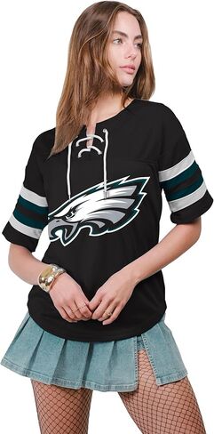 Ultra Game NFL Women's Lace Up Tee Shirt Penalty Box in Saudi Arabia