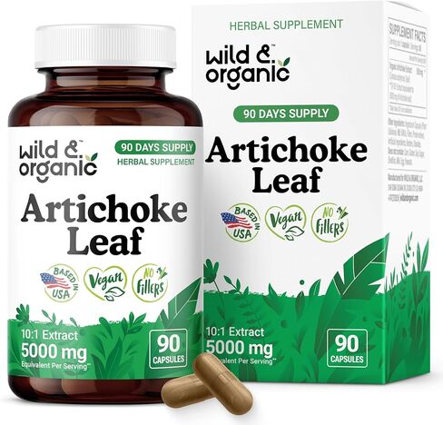 Wild & Organic Artichoke Extract Capsules 500 mg - Liver & Digestive Support - Artichoke Leaf Extract Supplement - Cynara Scolymus Leaf Powder - Vegan, No Fillers, Non-GMO - 60 Count in Saudi Arabia