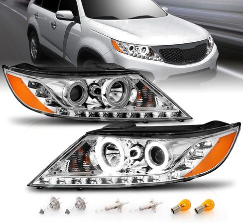 Amerilite لعام 2011-2013 Kia Sorentochrome Projector المصابيح الأمامية Ultra Bright LED مجموعة هالة - جانب الركاب والسائق in Saudi Arabia