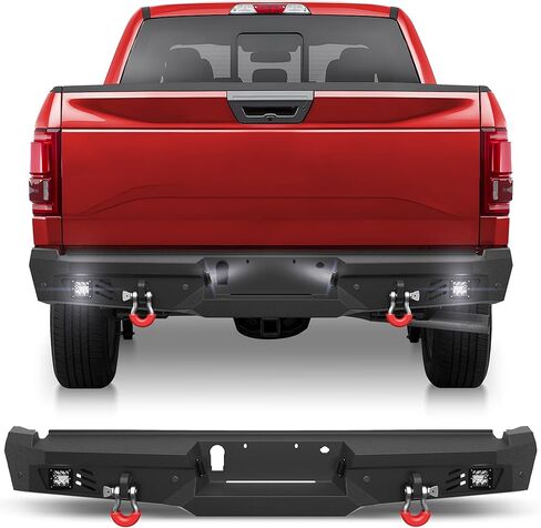 المصد الخلفي متوافق مع Ford F-150 2015-2025 ، شاحنة بيك آب سوداء محكم F150 مع لوحة خطوة من الفولاذ المقاوم للصدأ ، والأضواء والحلقة D (باستثناء Raptor و EcoBoost) in Kuwait