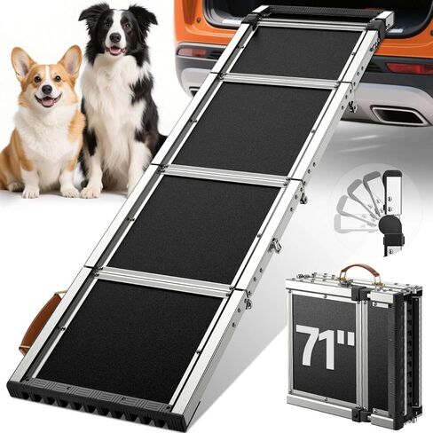 𝟐𝟎𝟐𝟓 𝐔𝐩𝐠𝐫𝐚𝐝𝐞𝐝 𝐔𝐩𝐠𝐫𝐚𝐝𝐞𝐝 Extra Long 71 "منحدر للكلاب للسيارة برأس قابل للتعديل ، منحدر للحيوانات الأليفة القابلة للطي للكلاب الكبيرة مع سطح السجادة غير المنقولة ، منحدر الكلاب حتى 330 رطلاً لأريكة سرير شاحنة سيارات سيارات السيارات in Kuwait