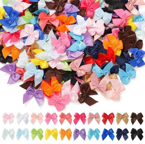 yoyokid 200PCS 1.77" Mini Satin Ribbon Bows DIY Crafts for Sewing Appliques Crafts Decoration Hair Accessories Wedding Gift Box Ornament Scrapbooking, 20Colors in Kuwait