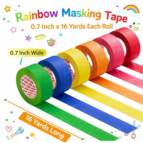 SWRT Colored Masking Tape 6-Pack, 0.7 Inch x 16 Yards Each Roll Rainbow Painter’s Tape Set for Arts, Crafts, Labeling & Classroom – Easy Tear, Residue-Free, Vibrant Colors in Saudi Arabia