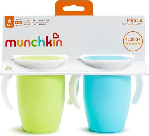 Munchkin Sippy Cup لمدة 6 أشهر وما فوق ، قم بتسكع أكواب طفل معجزة 360 مع مقابض انتقالية ، 7 أونصة ، 2 حزمة ، وردي/أرجواني in Kuwait