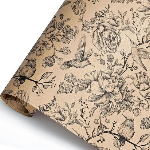 VCOOHM Floral Kraft Wrapping Paper Roll – 17 Inch x 16.4 Feet – Elegant Garden Flower Design – Gift Wrap for Birthday, Wedding, Baby Shower, Bridal Shower and More in Saudi Arabia