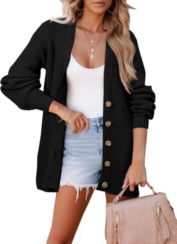 SHEWIN Womens Oversized Open Front Cardigan Sweaters Long Lantern Sleeve Button Knit Chunky Sweater Outerwear Coats in Saudi Arabia