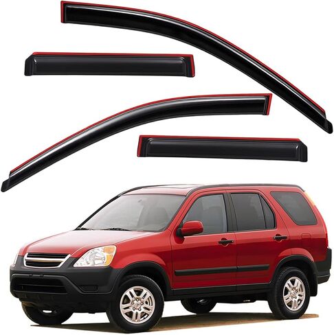Lightronic Extra Date Outso Auto Vent Window Revor ، Fits 2002-2006 Honda CR-V (CRV) ، واقي أمطار الحماية من الأشعة فوق البنفسجية ، وينحرف النافذة الأصلية ، وتثبيت سهلة الحفر ، والدخان الداكن ، و 4-PCS in Kuwait