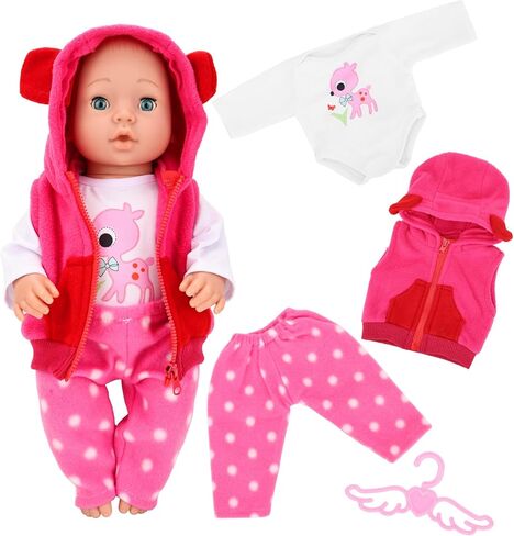 5 Pieces Baby Doll Clothes & Accessories with Outfit, Hat, Coat, Socks, Hanger for 14-16 inch Baby Doll and 18 Inch Girl Doll(Doll NOT Include) in Kuwait