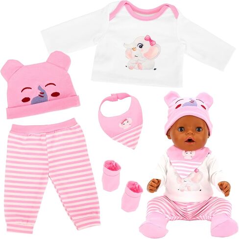 5 Pieces Baby Doll Clothes & Accessories with Outfit, Hat, Coat, Socks, Hanger for 14-16 inch Baby Doll and 18 Inch Girl Doll(Doll NOT Include) in Kuwait