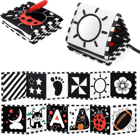 URMYWO Black and White Baby Toys, Tummy Time High Contrast Newborn Toys 0-3 Months, Baby Boy Girl Gifts, Visual Stimulation Learning Activity Cards, Soft Baby Book, Montessori Infant Toys 0-12 Months in Kuwait