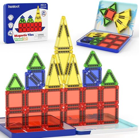 Mini Magnetic Tiles - 26PCS Travel Magnetic Building Set with Storage Iron Box，STEM Educational Toys for Kids Ages 3+ ，Portable Construction Toys for Toddlers, Boys & Girls in Kuwait
