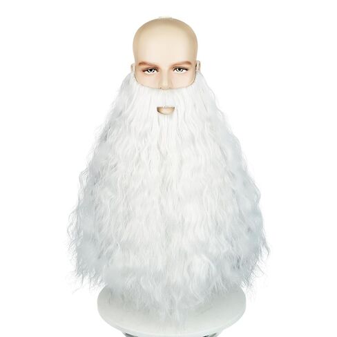Aicos Grey Fake Beard for Men Long Curly Mustache for Halloween Party in Saudi Arabia