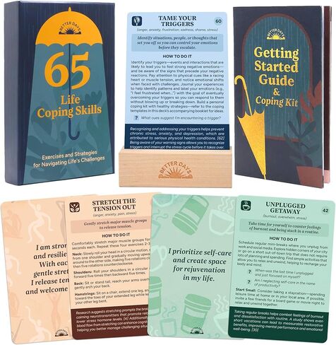 Better Days Coping Cards – 65 Skills & Exercises to Cope with Stress, Anxiety, & Anger – 3.5" x 5" Therapy Flashcards with Affirmations and Guidebook – Nurture Emotional Resilience & Mental Health in Kuwait