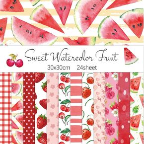 ورق قصاصات بنمط فاكهة الصيف مقاس 12 بوصة، مجموعة ورق تزيين على شكل البطيخ الوردي أوريغامي ديكوباج على الوجهين من ورق الحرف اليدوية لصنع البطاقات اليدوية ديكور المجلات غير المرغوب فيها - 24 ورقة (B-بطيخ) in Kuwait