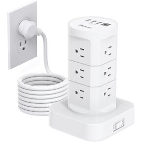 Power Strips with Surge Protection, Flat Plug Power Strip with 12 Outlets 4 USB Ports, Surge Protector Tower 1875W/15A 1080J, 6Ft Extension Cord with Multiple Outlets, Office Supplies, Dorm Essentials in Kuwait