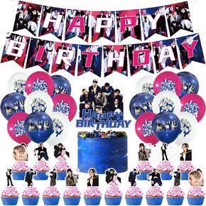 لوازم حفلة عيد ميلاد ، مجموعة هدايا ديكورات عيد ميلاد Meiyiyou - لافتات ، قبعات من الكعك ، 21pcs cupcake topcake مثالية للبنين والبنات (الوردي) in Kuwait