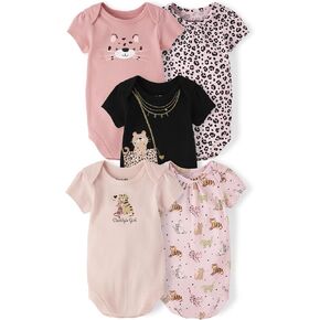 The Children's Place,Unisex Baby,and Newborn Everyday Short Sleeve Bodysuits,Leopard 5-Pack,18 Months,24 Months in Kuwait