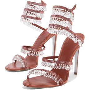 التفاف حجر الراين حول الكعب العالي من الخناقاء الضيقة للنساء ، وفتح الدانتيل الدانتيل على رأسه على الصنادل الكعب لفستان حفلة حفل زفاف in Kuwait