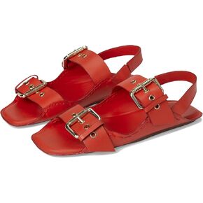 Women's Blossom Buckle Sandal Flat, Black Leather, 9.5 in Kuwait