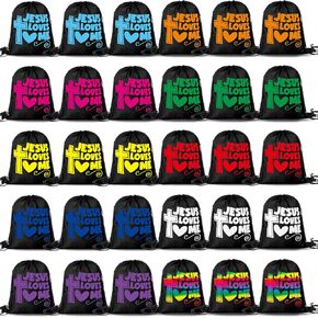 30 Pcs Jesus Loves Me Drawstring Backpack Bulk Religious Christian Gift Bags Bible Verse Cross Goodie Candy Treat String Bags for Church Party Favors Decoration Supplies in Kuwait