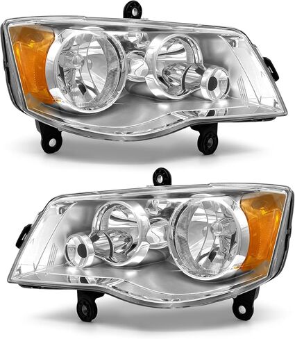 for 1996 1997 1998 1999 2000 Grand Caravan Headlight Assembly For 96-99 Dodge Grand Caravan-1996-1999 Chrysler Town & Country Chrome Housing with Amber Reflector Headlamp Replacement Pair in Saudi Arabia