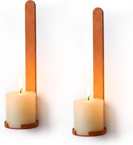 مجموعة من شمعدان شمعة الجدار من الحديد المطاوع - Candelabras Rustic Farmhouse مع 3.07 "منصة لشموع العمود القياسية ، ديكور الأوساط الأكاديمية المظلمة الداخلية/الخارجية (12.5" حامل المعادن العتيقة) in Kuwait