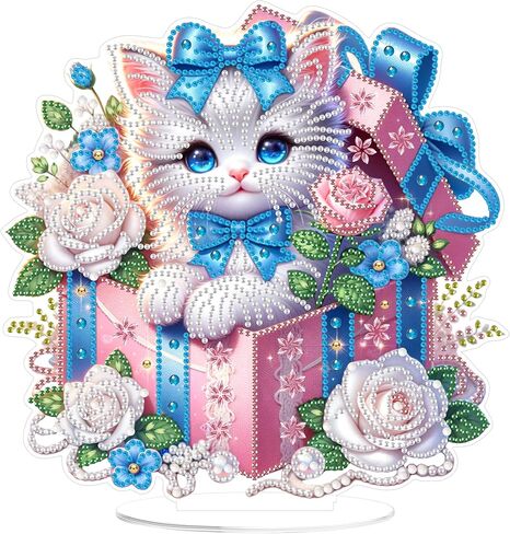 eiflow tabletop diamond art kit cat ، desktop diamonds plate board kit للبالغين ، DIY الوقوف acrylic gem art placement placement animal animal in Saudi Arabia